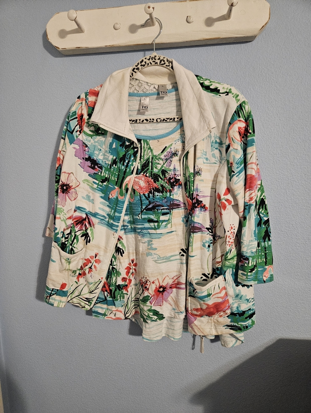 Tropical Floral Zip Jacket And Top